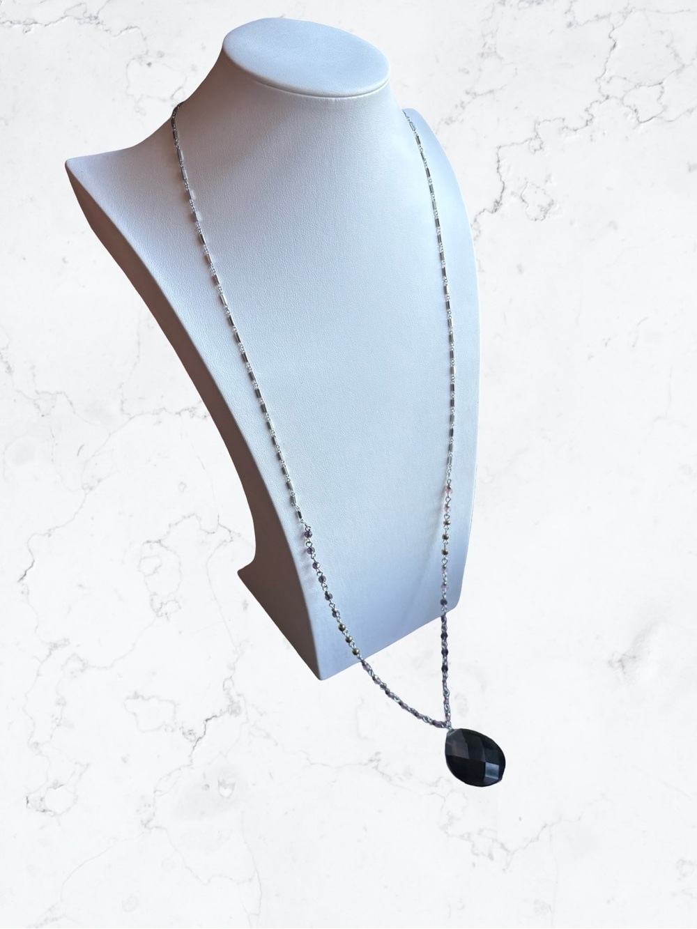 J. Jill Silver-Tone Chain Necklace with Dark Faceted Pendant - Picture 3 of 5